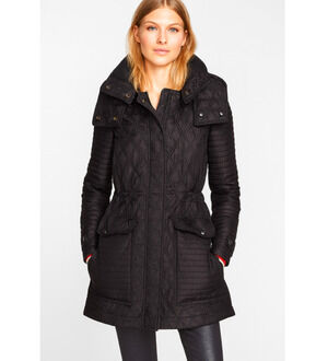 Burberry Brit Finsbridge Quilted Black Coat XS Belted Hooded Jacket Outerwear